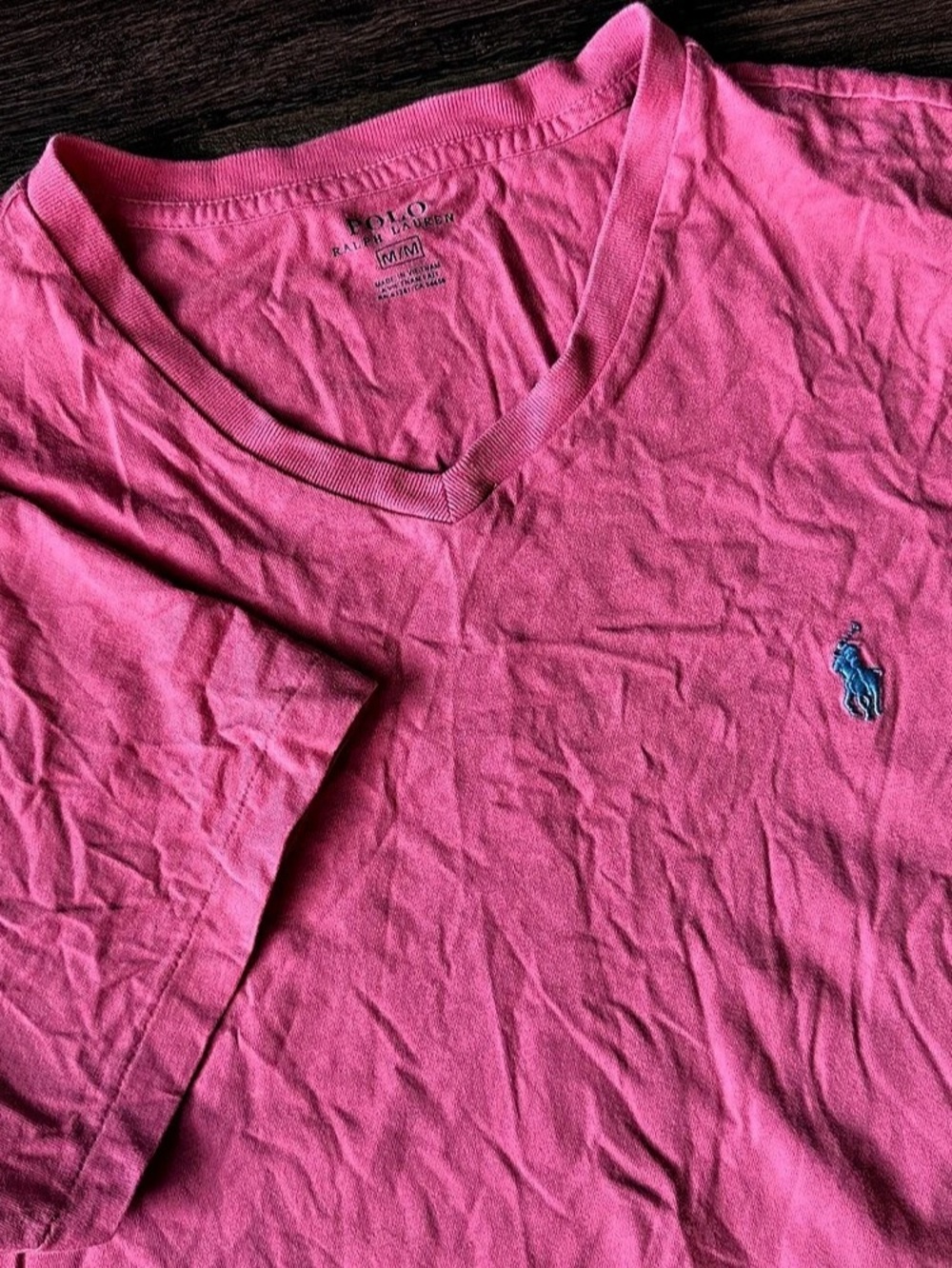 Polo Ralph Lauren T-Shirt V-Neck Pink Medium Cotton Pony Logo